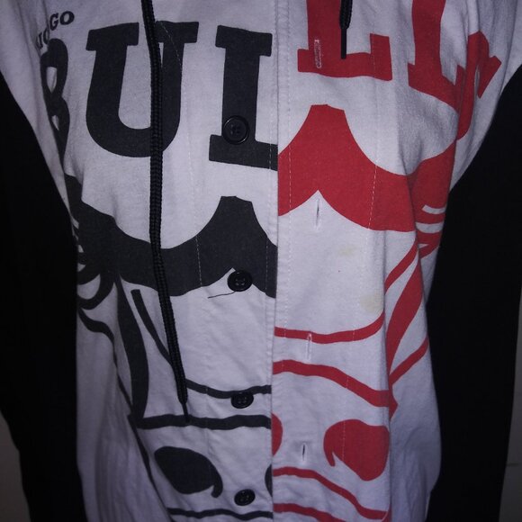 NBA Chicago Bulls Long Sleeve Hooded Drawstring Button Up Shirt Size Med - Picture 4 of 12
